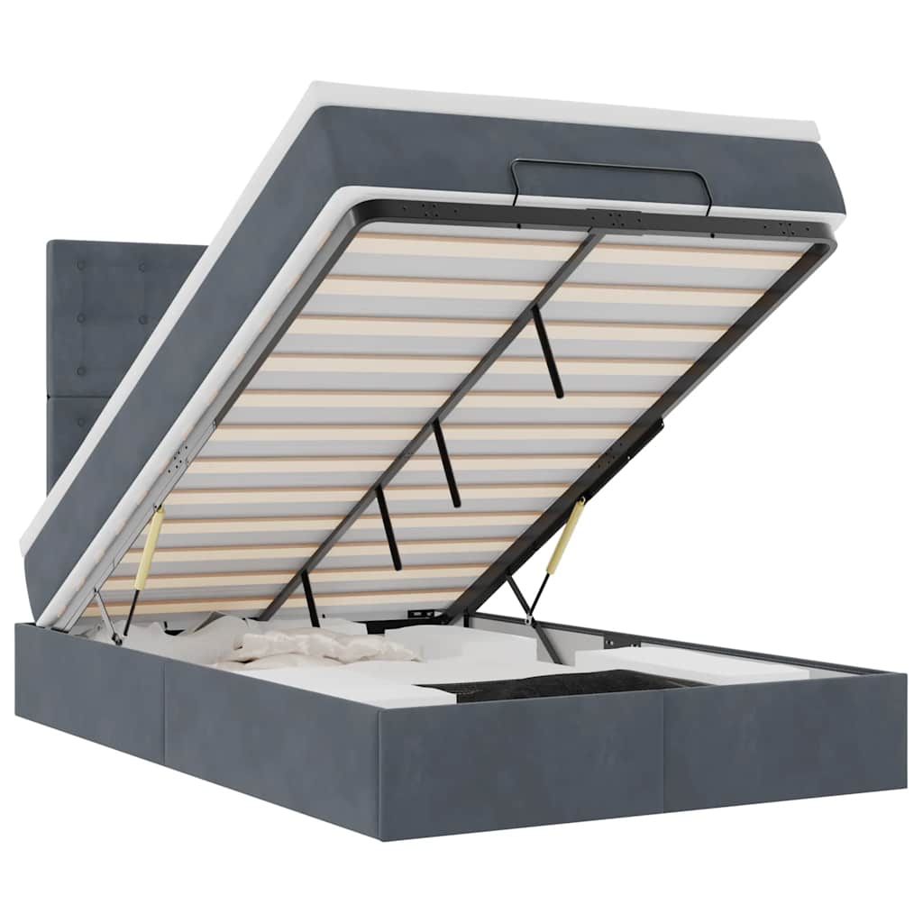 Cadru de pat otoman cu saltele Gri închis 120x190cm catifea