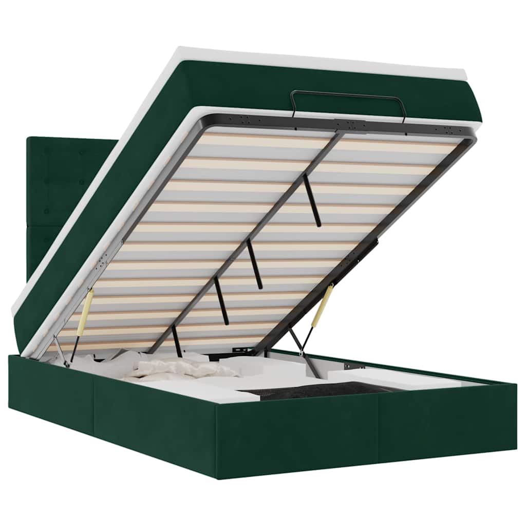 Cadru de pat otoman cu saltele, catifea verde închis 120x190cm