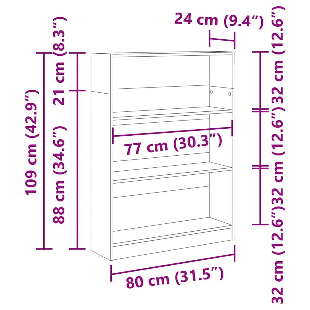 Bibliotecă, stejar sonoma, 80x24x109 cm, lemn prelucrat