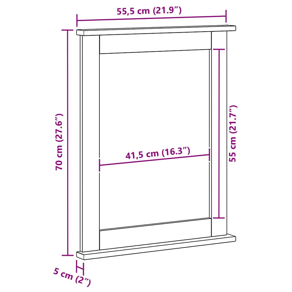 Oglindă VIGO Alb Antic 55,5 x 5 x 70 cm Lemn masiv de pin
