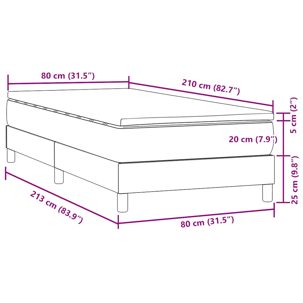 Pat box spring cu saltea, gri închis, 80x210 cm, catifea