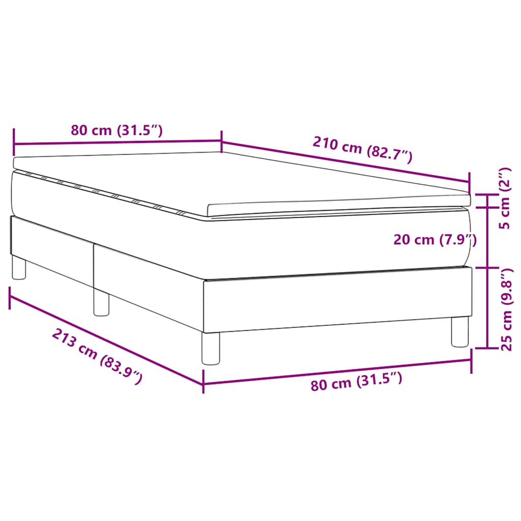 Pat box spring cu saltea, albastru închis, 80x210 cm, catifea