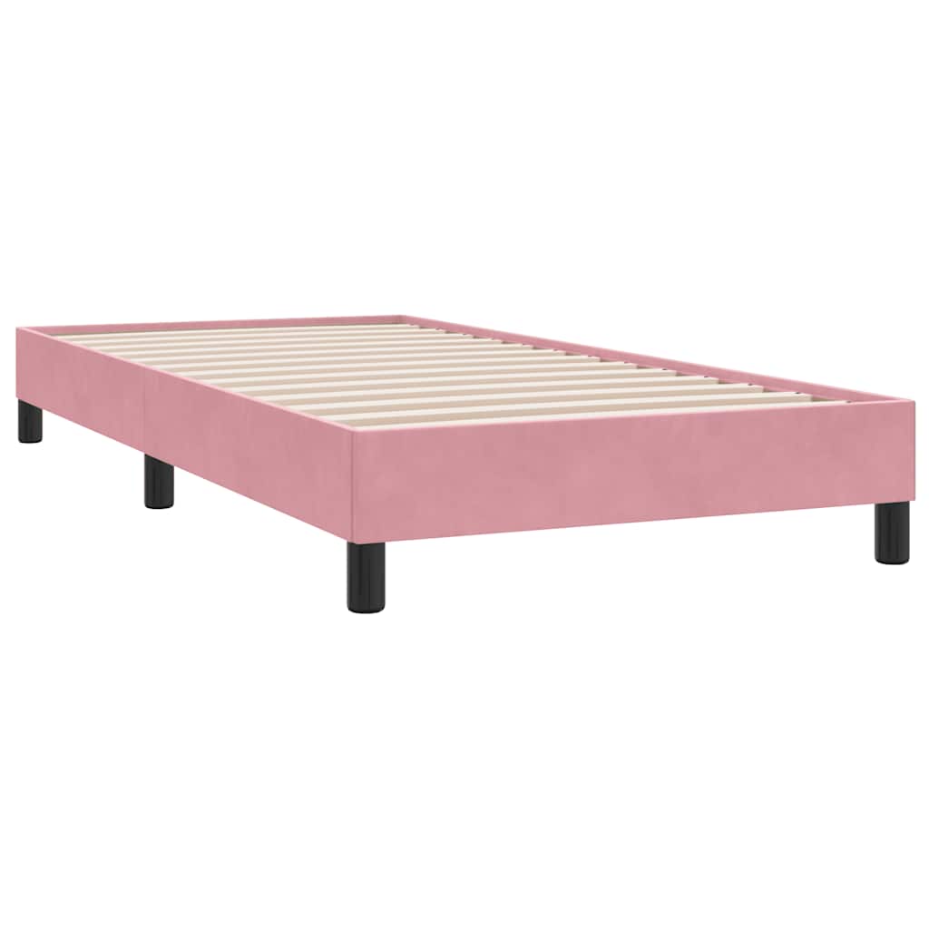 Pat box spring cu saltea, roz, 90x210 cm, catifea