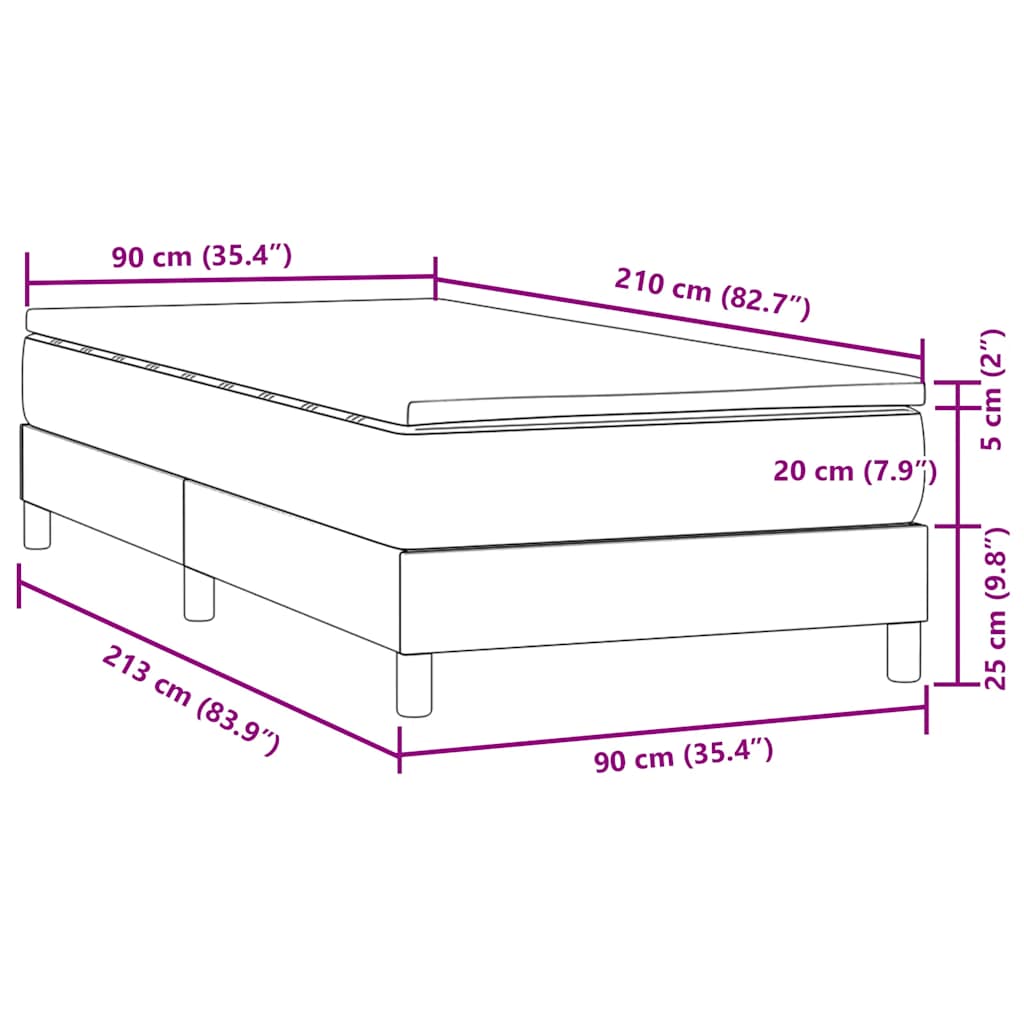 Pat box spring cu saltea, roz, 90x210 cm, catifea