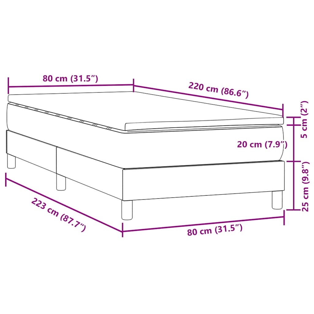 Pat box spring cu saltea, roz, 80x220 cm, catifea