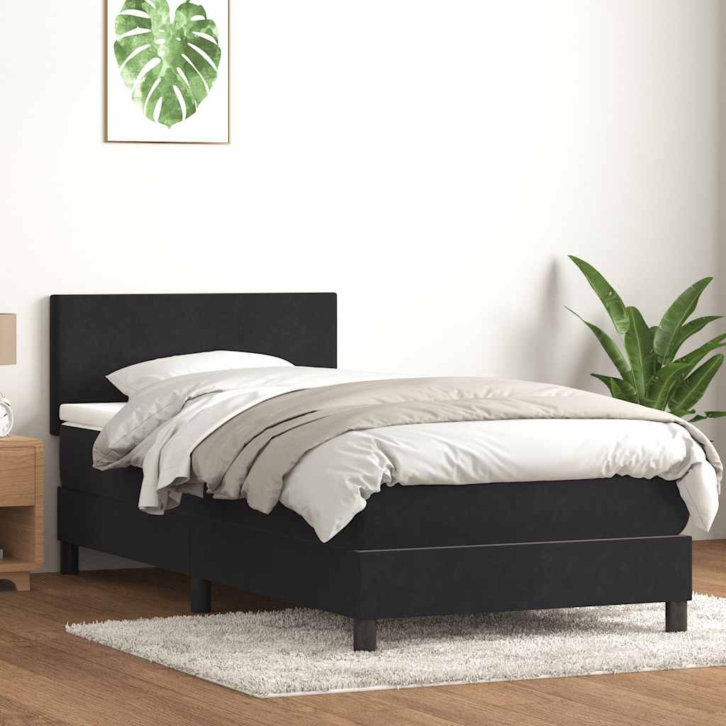Pat box spring cu saltea, negru, 90x210 cm, catifea