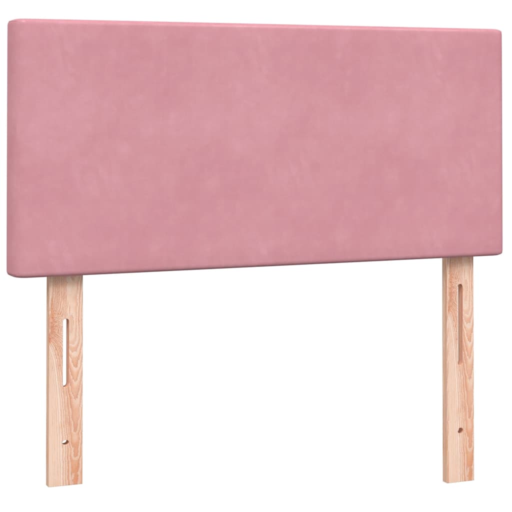 Pat box spring cu saltea, roz, 90x210 cm, catifea