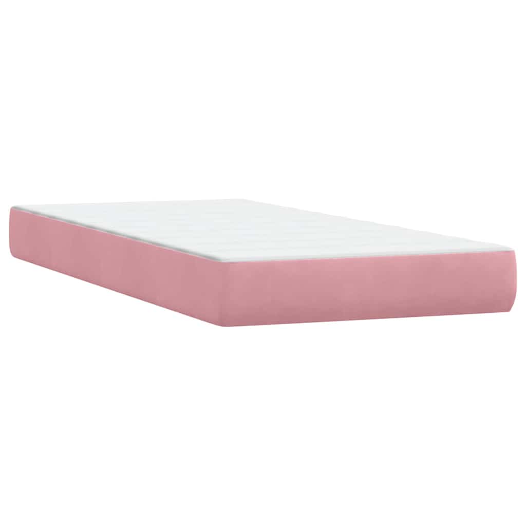Pat box spring cu saltea, roz, 90x210 cm, catifea