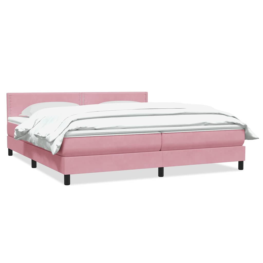 Pat box spring cu saltea, roz, 180x210 cm, catifea