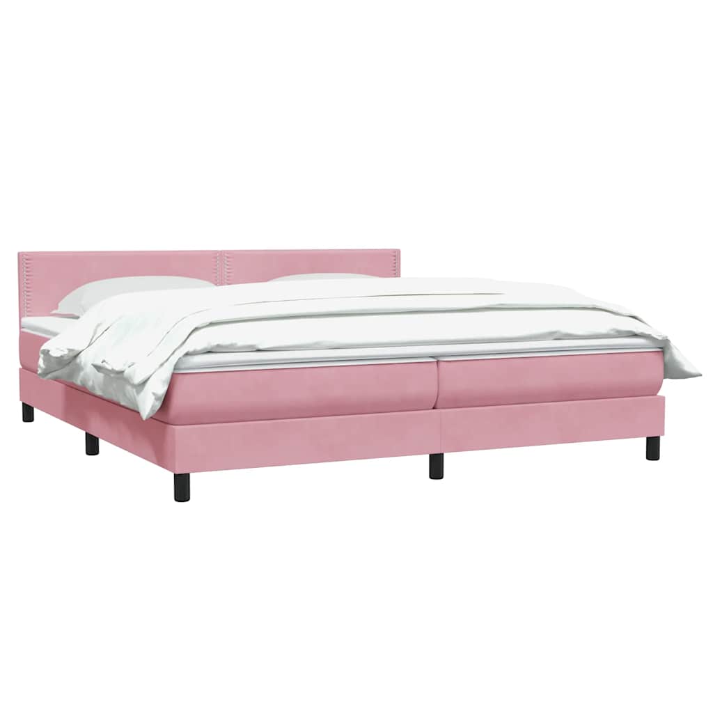 Pat box spring cu saltea, roz, 180x210 cm, catifea