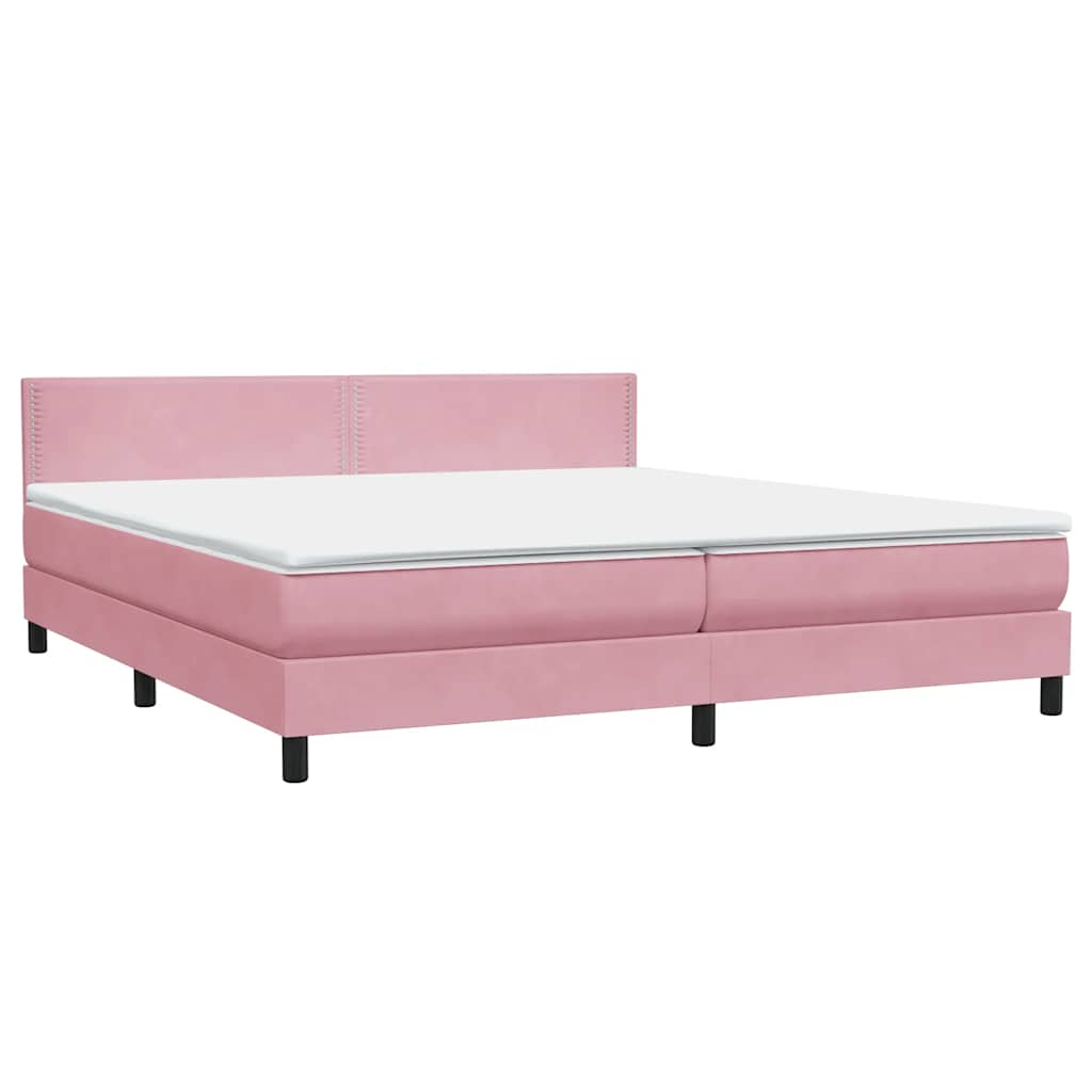 Pat box spring cu saltea, roz, 180x210 cm, catifea