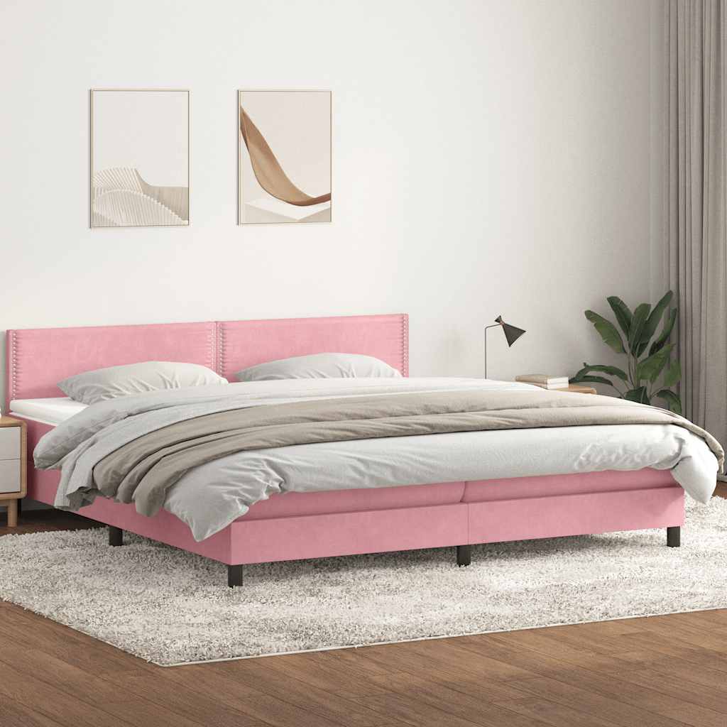 Pat box spring cu saltea, roz, 180x210 cm, catifea