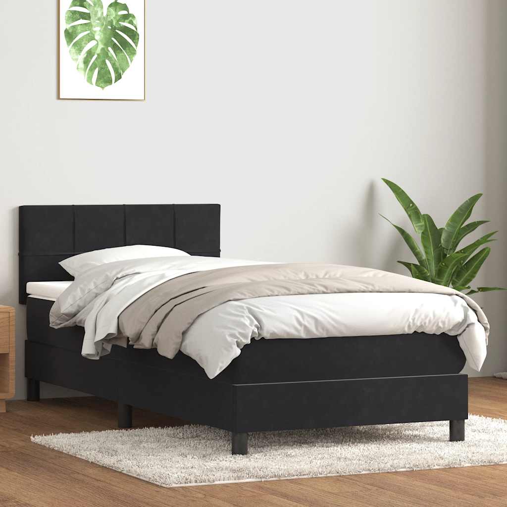 Pat box spring cu saltea, negru, 90x210 cm, catifea