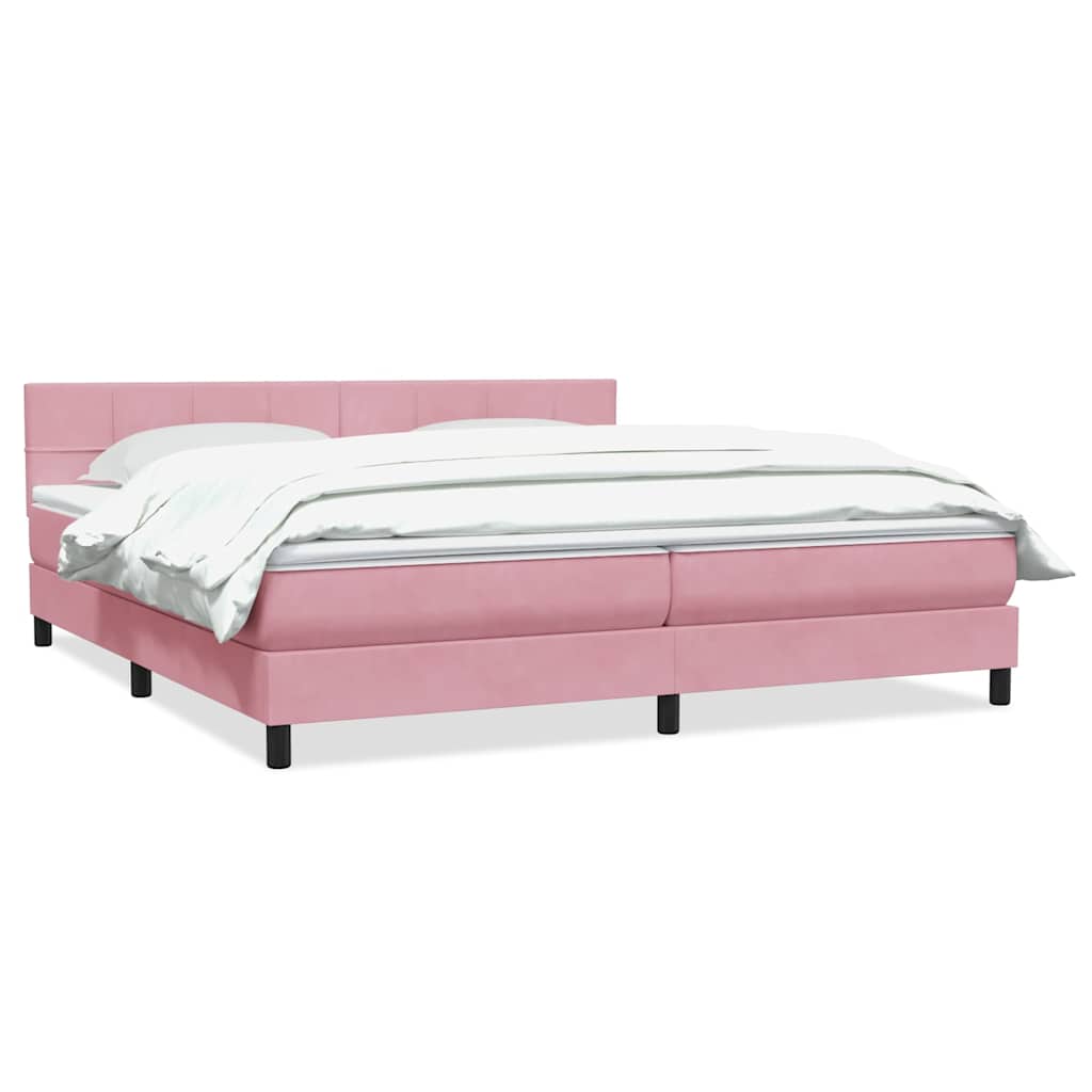 Pat box spring cu saltea, roz, 180x210 cm, catifea