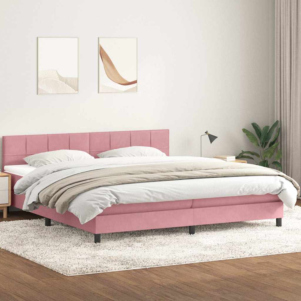 Pat box spring cu saltea, roz, 180x210 cm, catifea