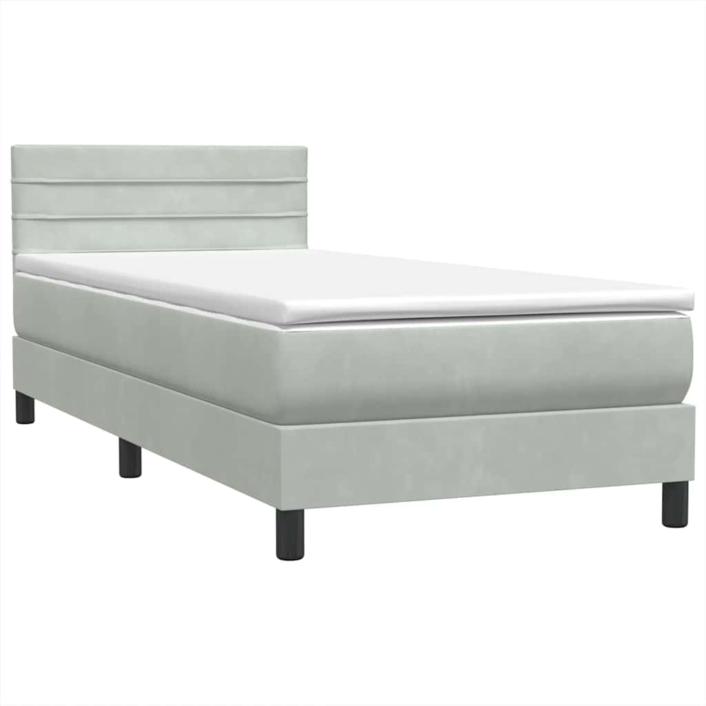 Pat box spring cu saltea, gri deschis, 80x210 cm, catifea