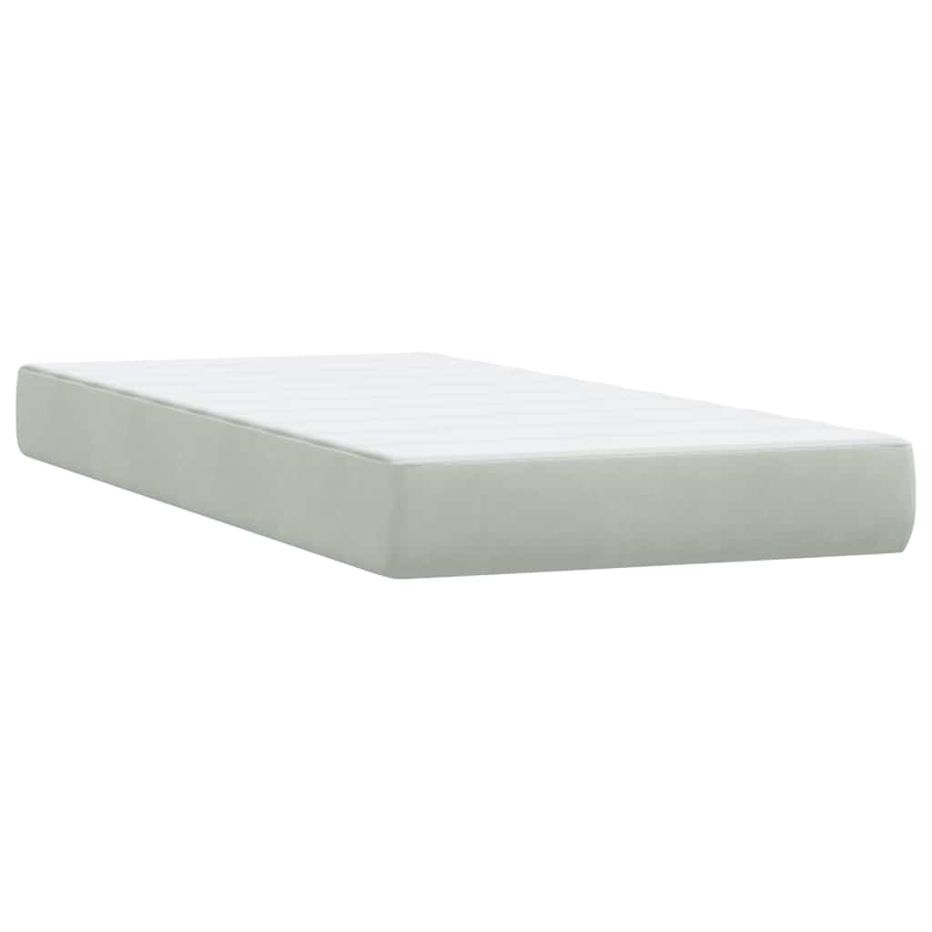Pat box spring cu saltea, gri deschis, 80x210 cm, catifea