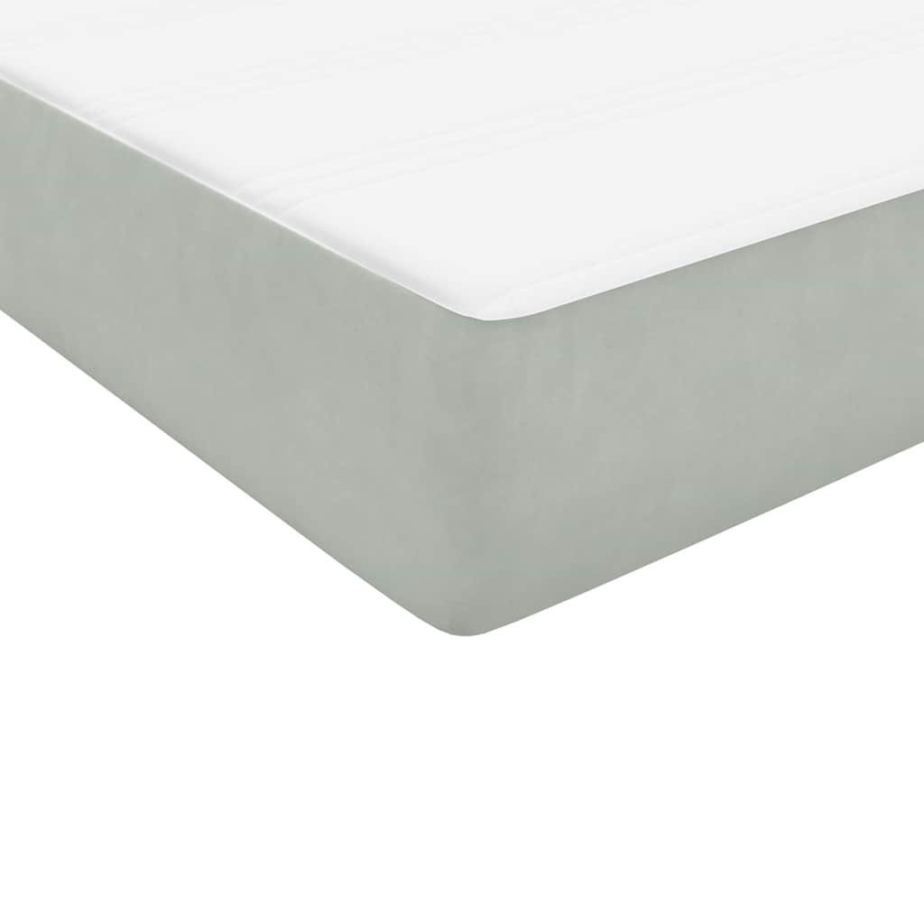 Pat box spring cu saltea, gri deschis, 80x210 cm, catifea