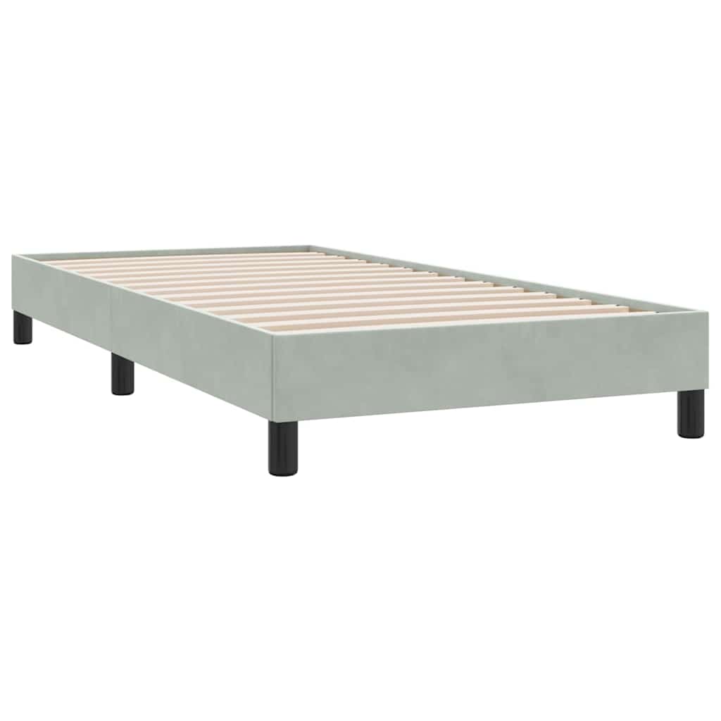 Pat box spring cu saltea, gri deschis, 90x210 cm, catifea