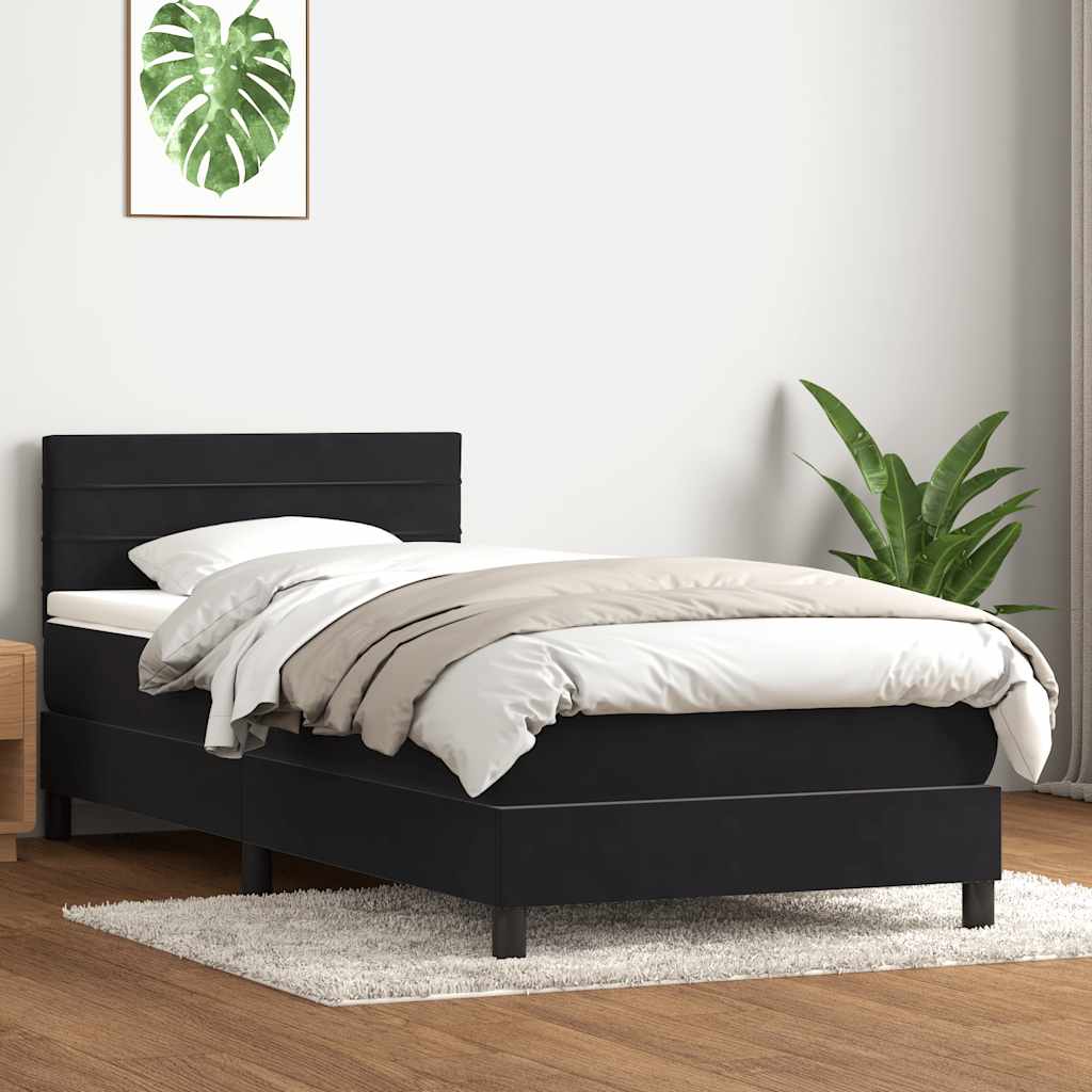 Pat box spring cu saltea, negru, 90x210 cm, catifea