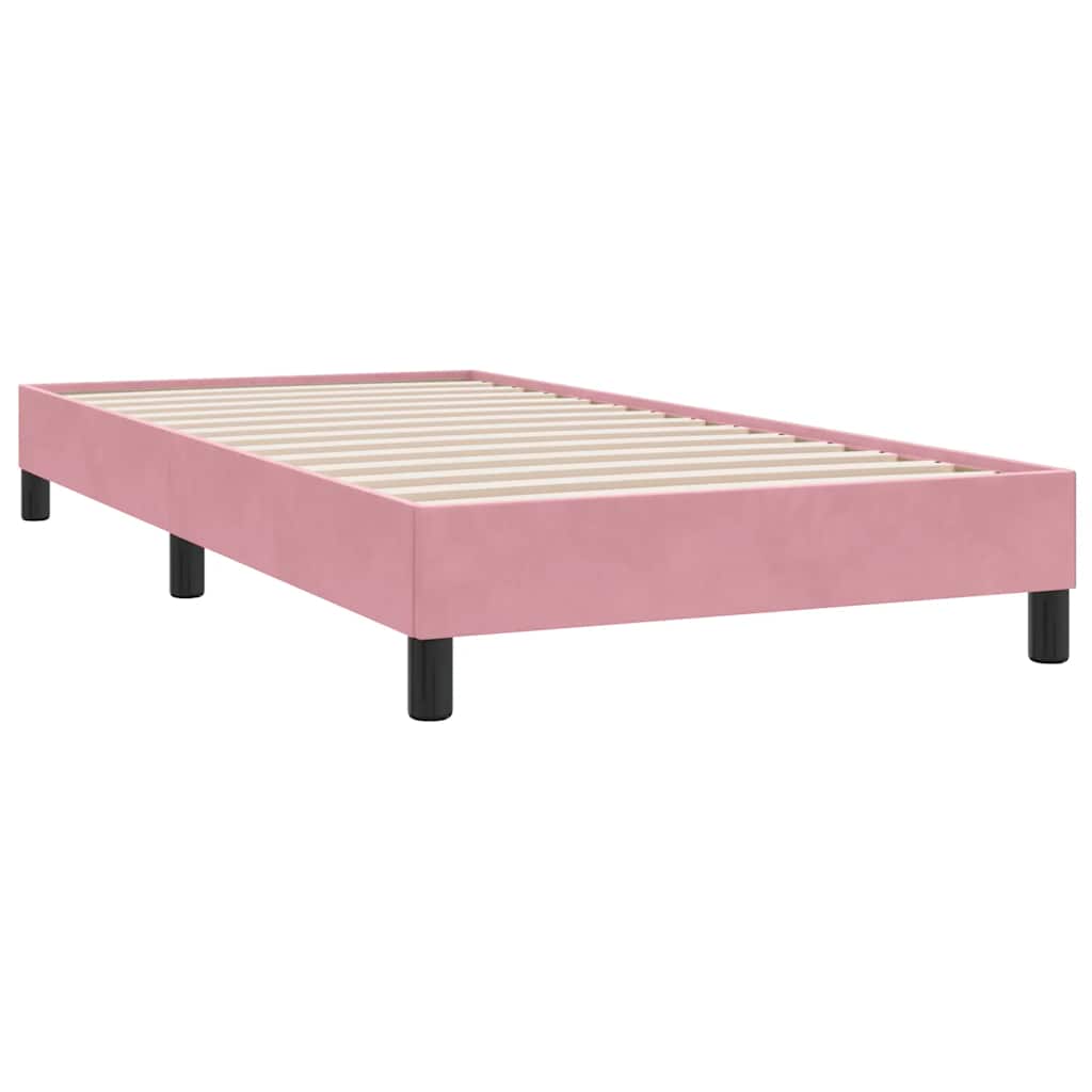 Pat box spring cu saltea, roz, 90x210 cm, catifea