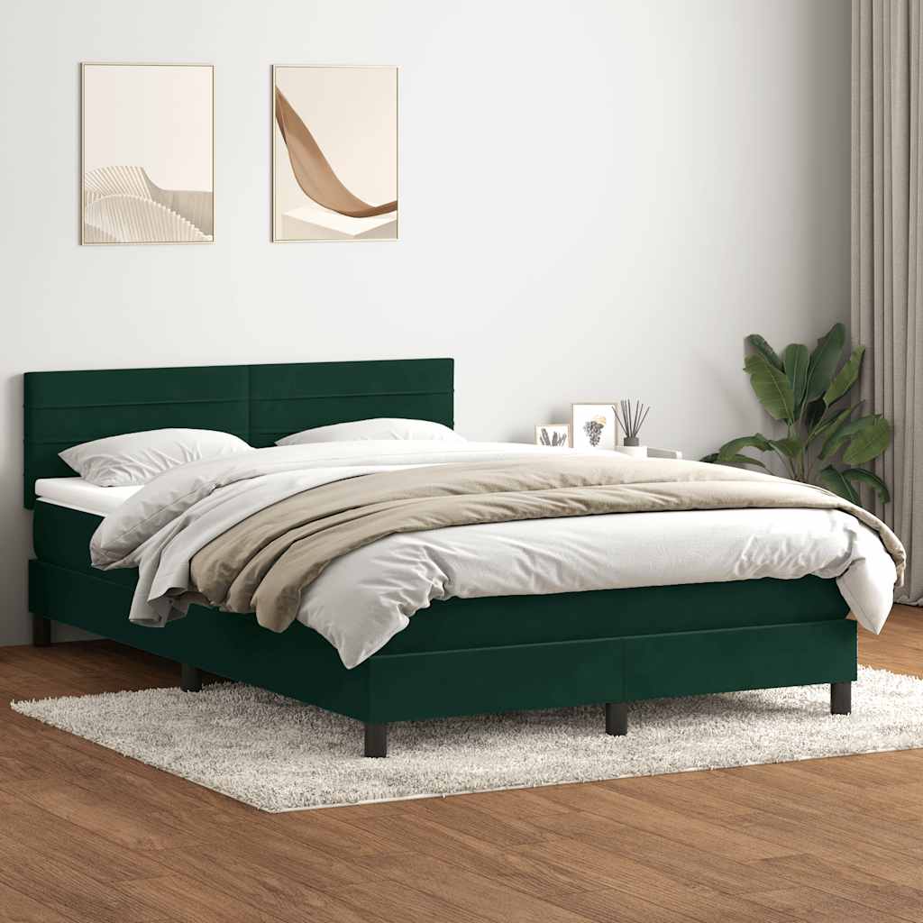 Pat box spring cu saltea, verde închis, 160x220 cm, catifea