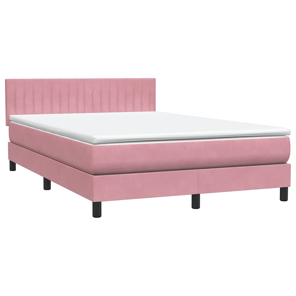 Pat box spring cu saltea, roz, 140x210 cm, catifea