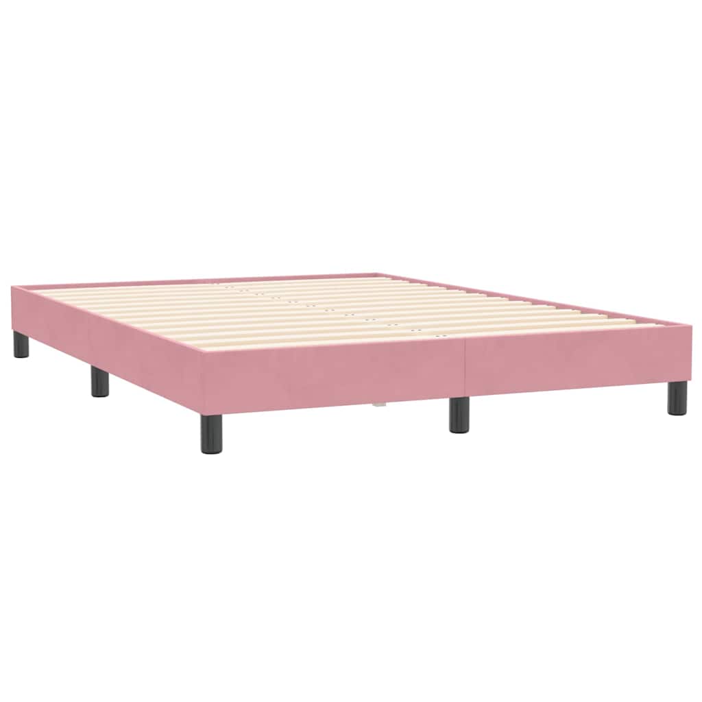 Pat box spring cu saltea, roz, 140x210 cm, catifea