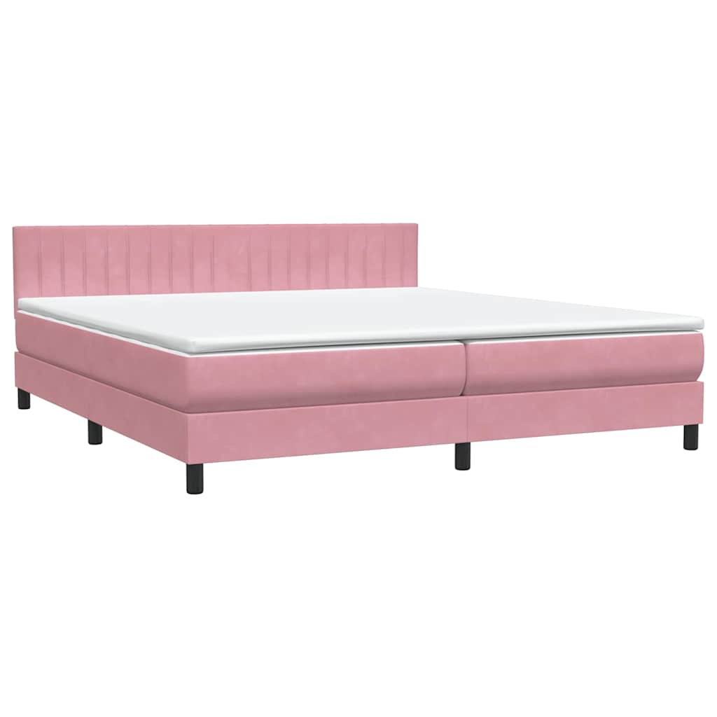 Pat box spring cu saltea, roz, 180x210 cm, catifea