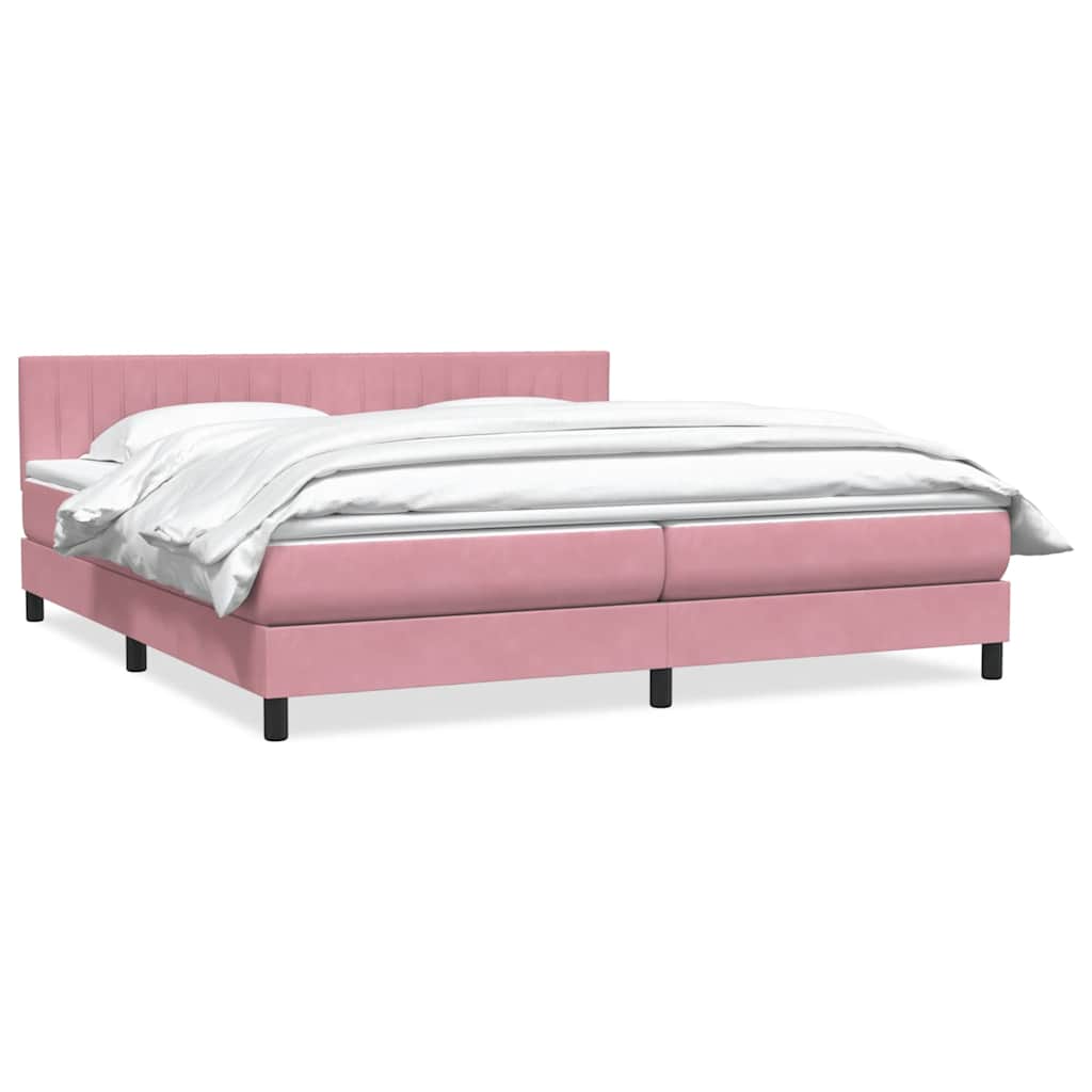 Pat box spring cu saltea, roz, 180x210 cm, catifea