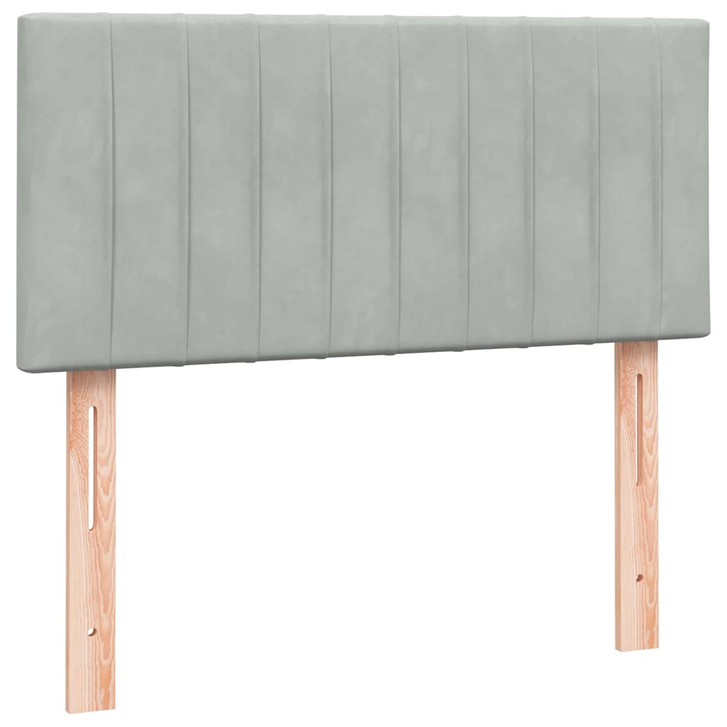 Pat box spring cu saltea, gri deschis, 80x220 cm, catifea