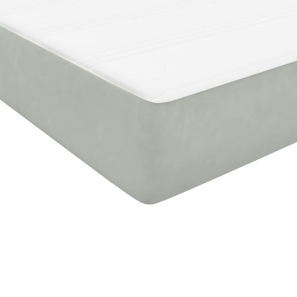 Pat box spring cu saltea, gri deschis, 80x220 cm, catifea