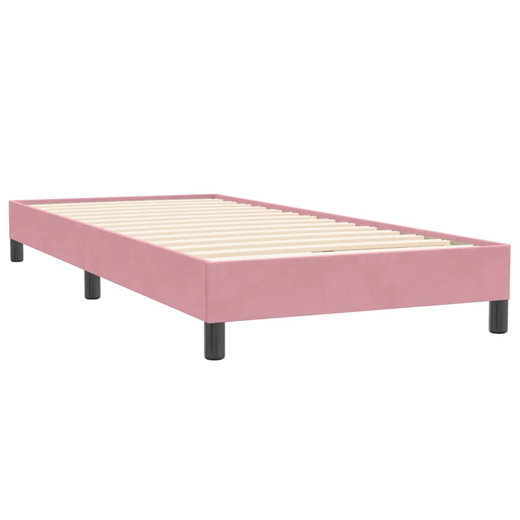 Pat box spring cu saltea, roz, 100x220 cm, catifea