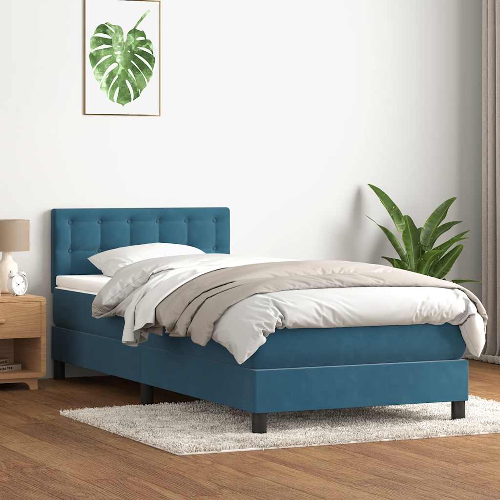 Pat box spring cu saltea, albastru închis, 80x210 cm, catifea