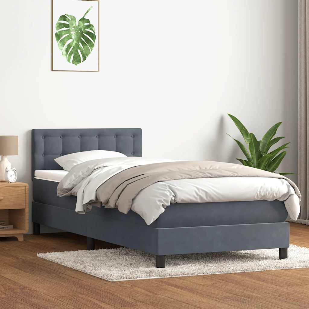 Pat box spring cu saltea, gri închis, 80x220 cm, catifea