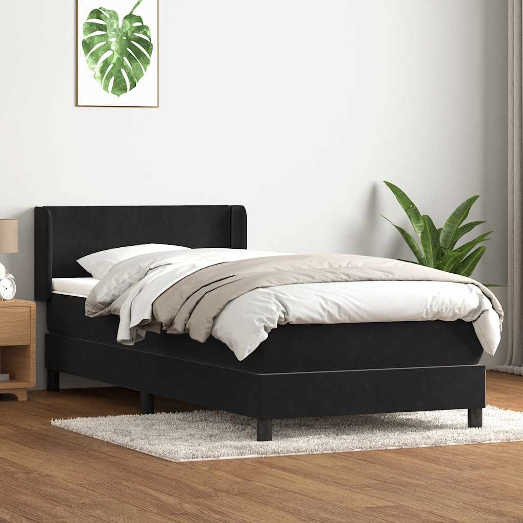 Pat box spring cu saltea, negru, 90x210 cm, catifea