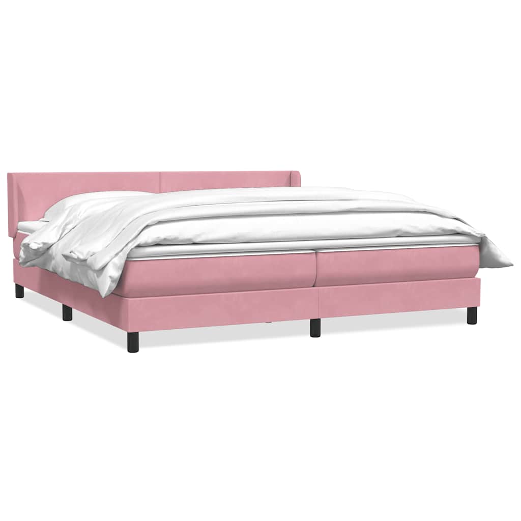Pat box spring cu saltea, roz, 180x210 cm, catifea
