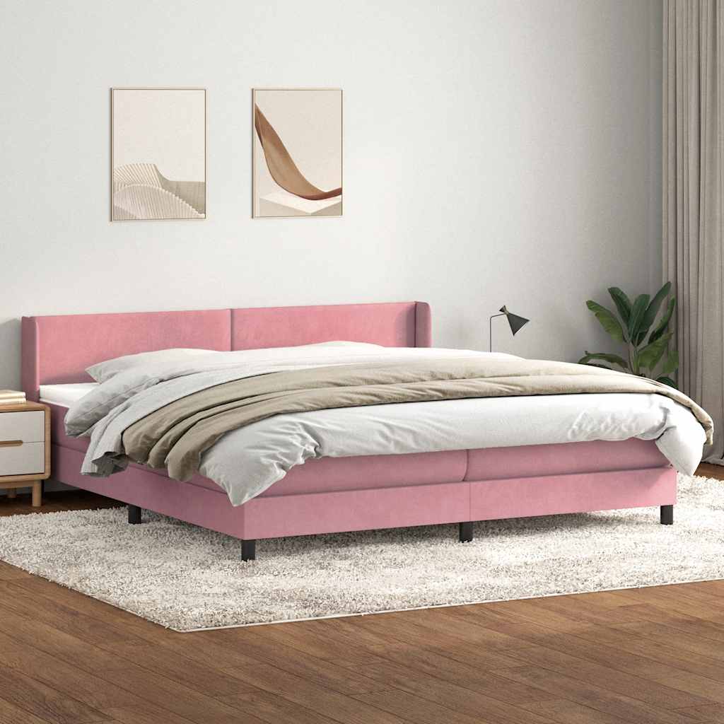 Pat box spring cu saltea, roz, 180x210 cm, catifea