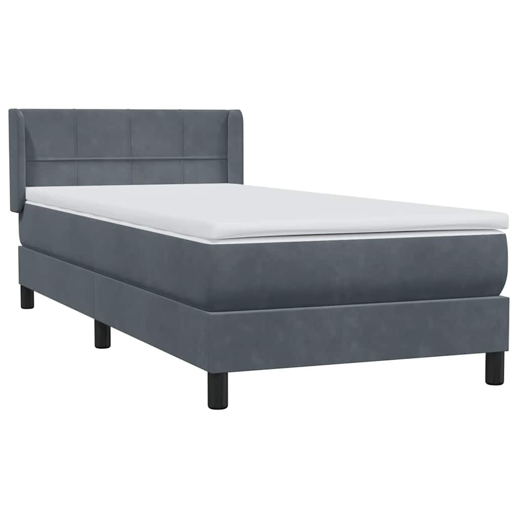 Pat box spring cu saltea, gri închis, 80x210 cm, catifea