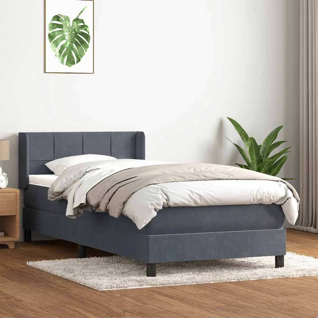 Pat box spring cu saltea, gri închis, 80x210 cm, catifea