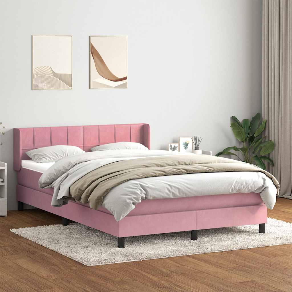 Pat box spring cu saltea, roz, 160x210 cm, catifea