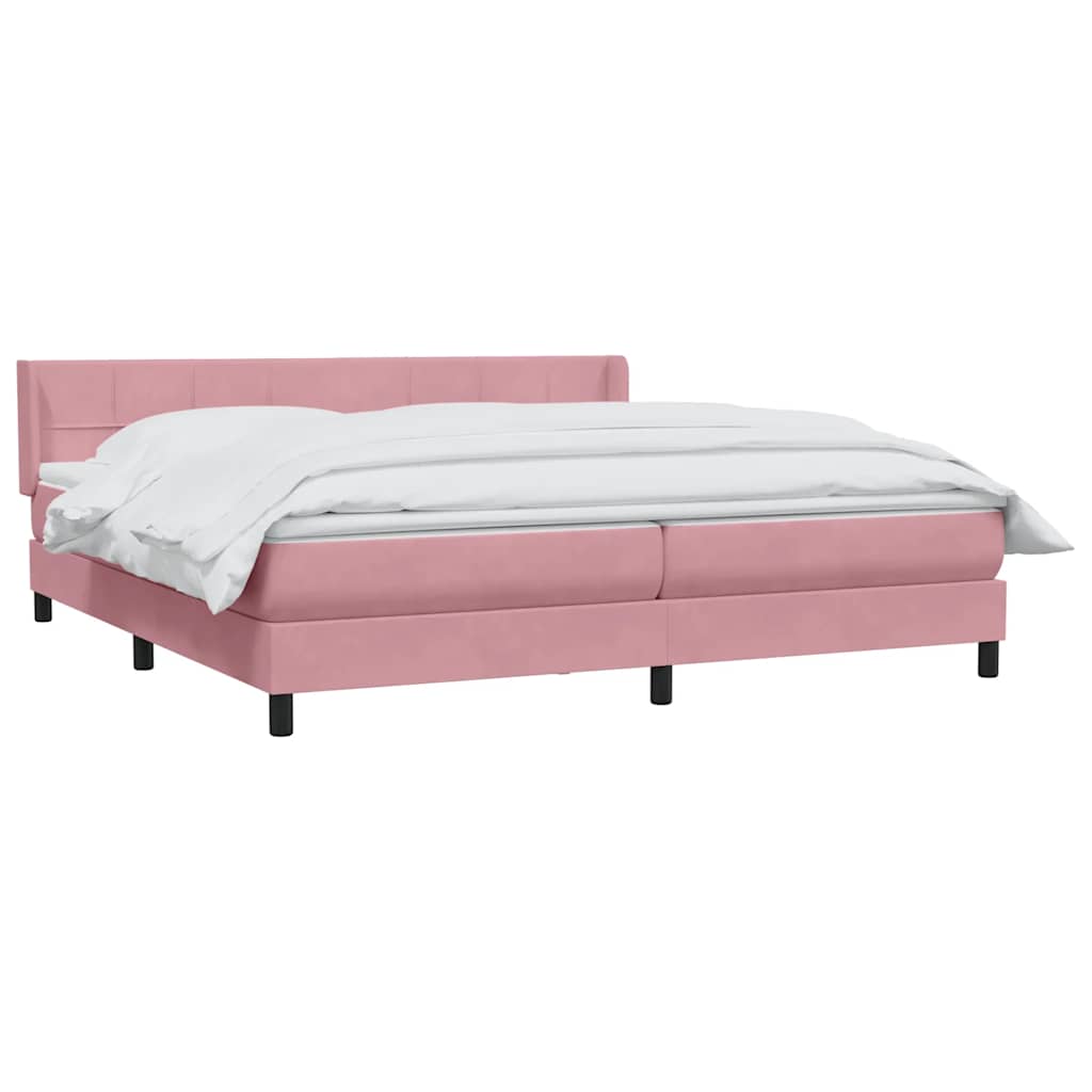 Pat box spring cu saltea, roz, 180x210 cm, catifea