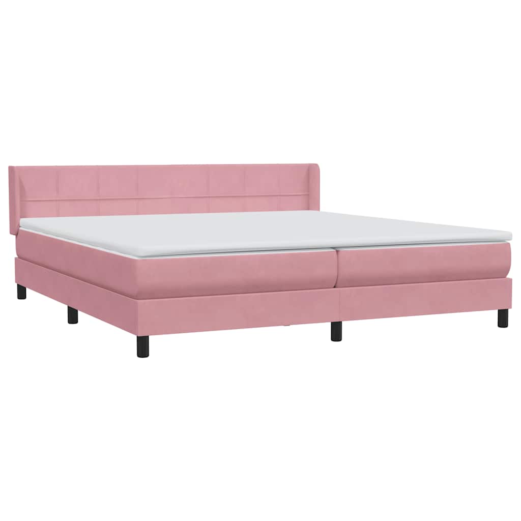 Pat box spring cu saltea, roz, 180x210 cm, catifea