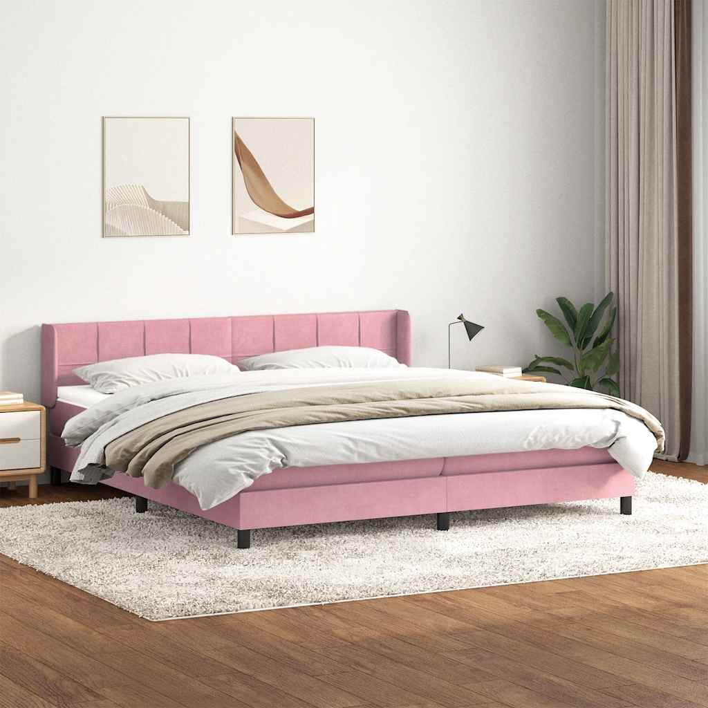 Pat box spring cu saltea, roz, 180x210 cm, catifea