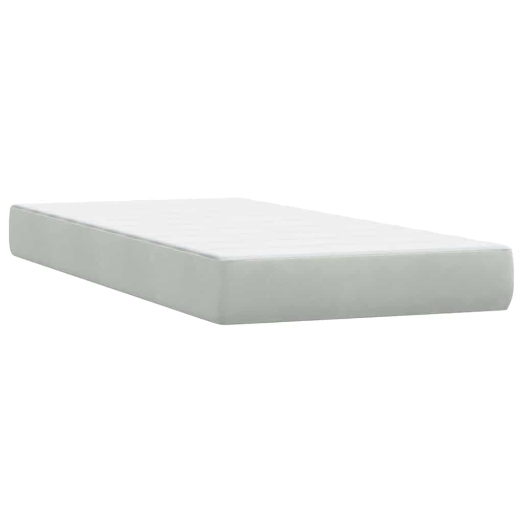 Pat box spring cu saltea, gri deschis, 80x220 cm, catifea