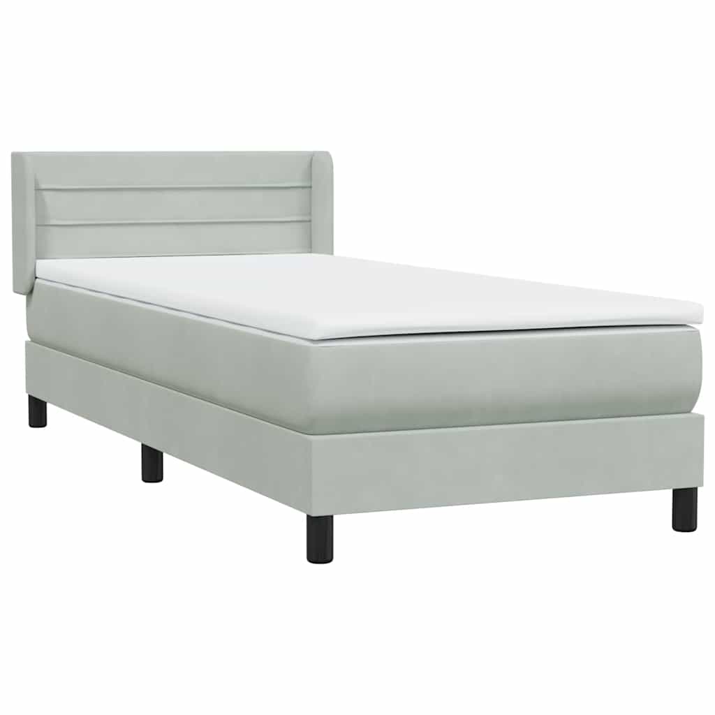 Pat box spring cu saltea, gri deschis, 80x210 cm, catifea