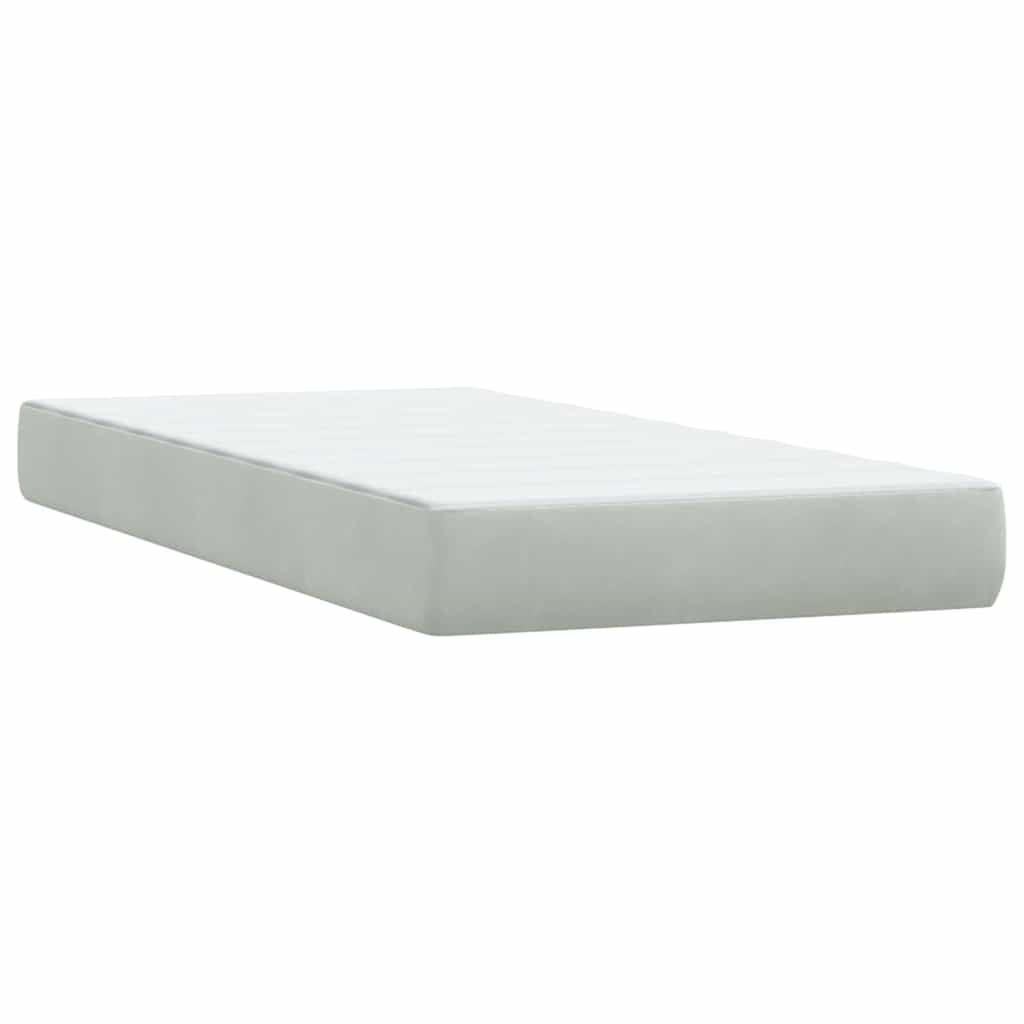 Pat box spring cu saltea, gri deschis, 80x210 cm, catifea