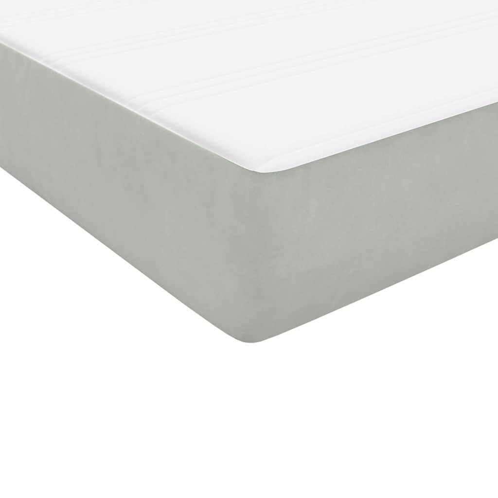 Pat box spring cu saltea, gri deschis, 80x210 cm, catifea
