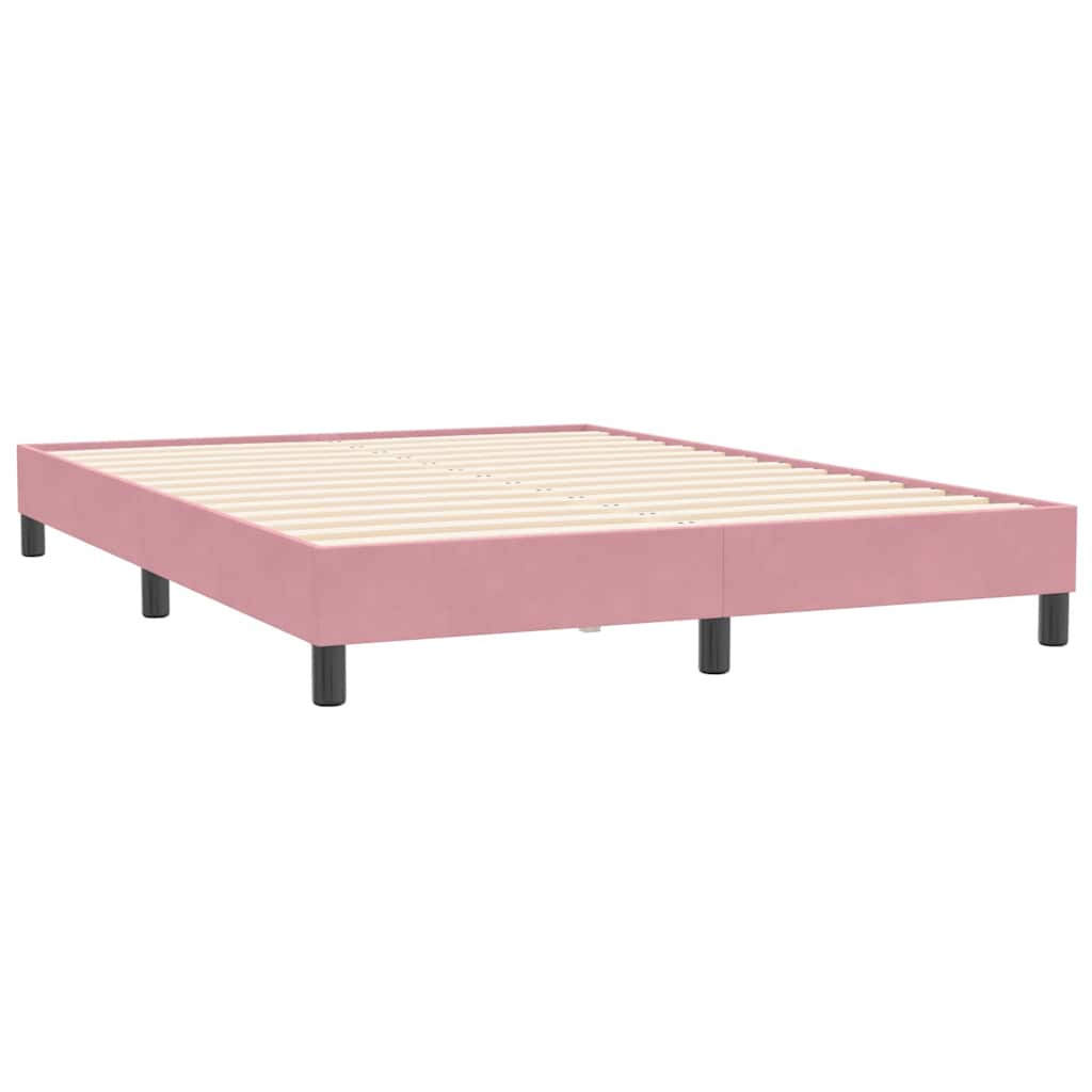 Pat box spring cu saltea, roz, 140x210 cm, catifea