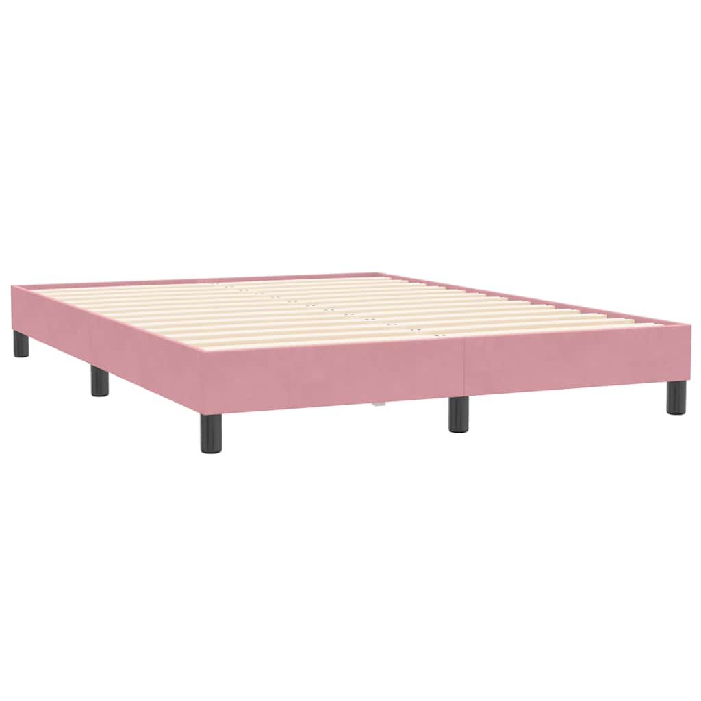Pat box spring cu saltea, roz, 140x210 cm, catifea